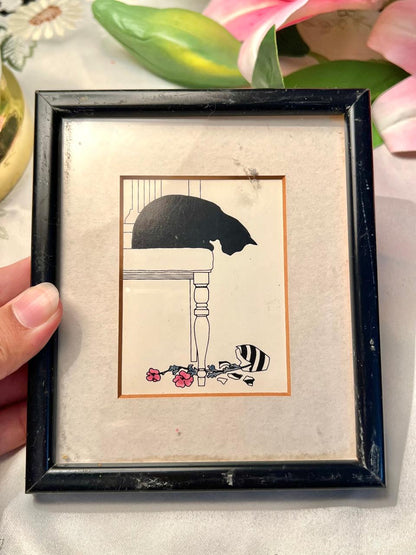 Minimalist Floral Table Scene Framed Painting 6"