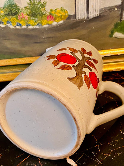 Vintage Stoneware Pitcher Jug – Handcrafted Apple Tree Design – 7.5 Inches Tall