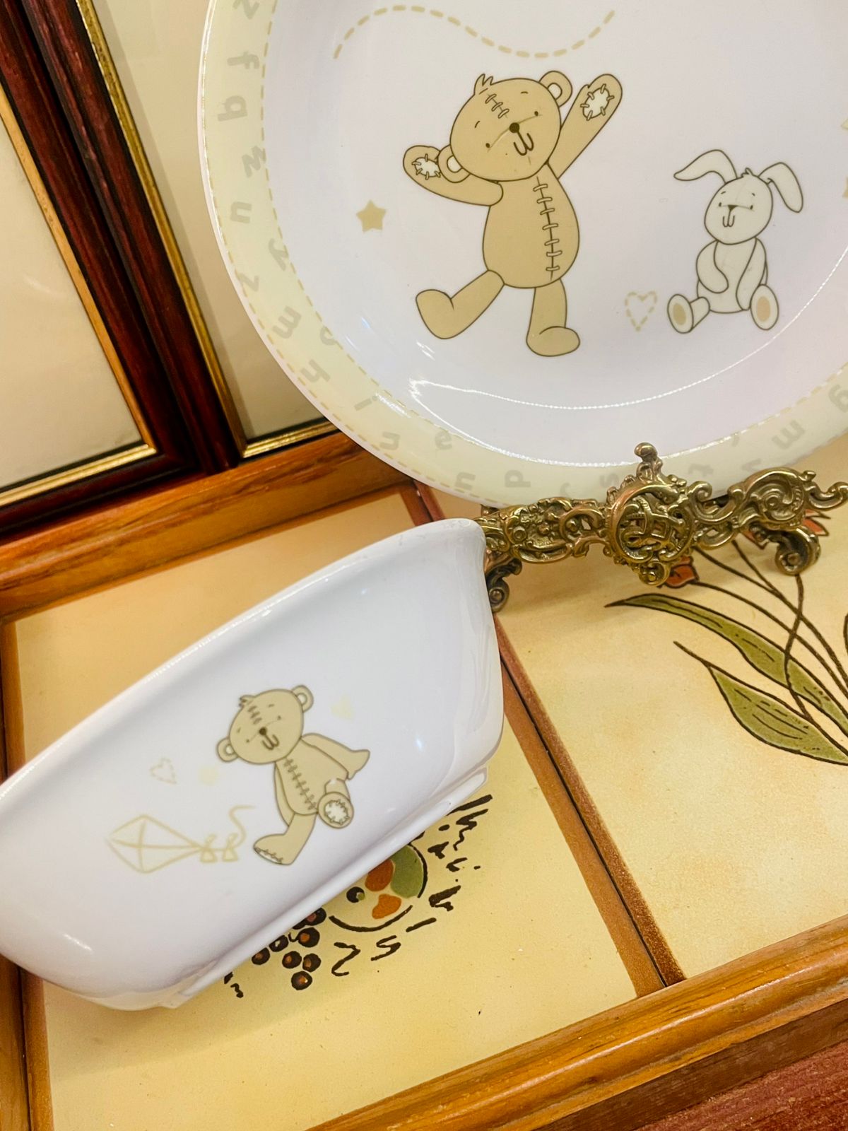 Button Corner Kids Plate & Bowl Set – Teddy & Bunny Design