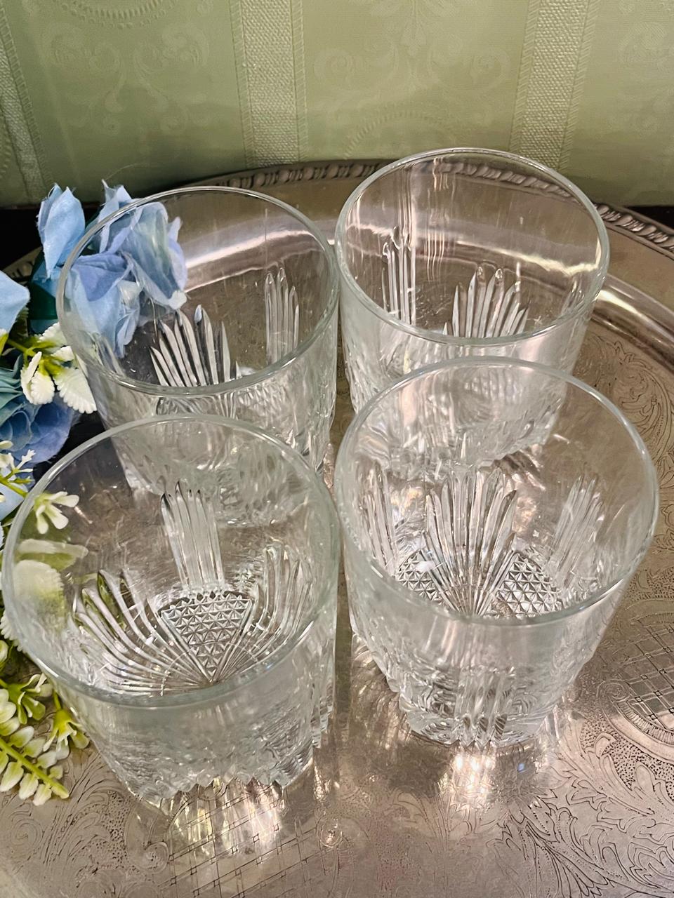 Vintage Cut Crystal Tumblers Set of 4 – 10 cm Starburst Design