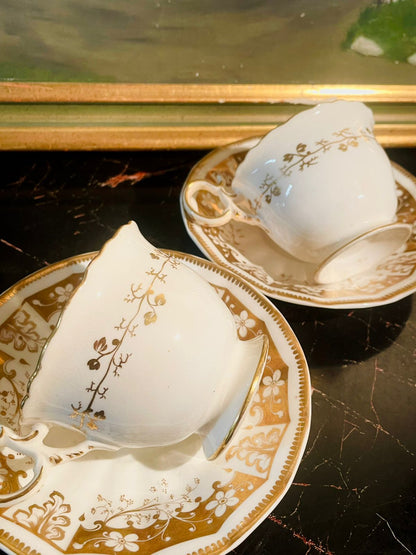 Set of 2 Vintage English Gold Gilded Teacup & Saucer