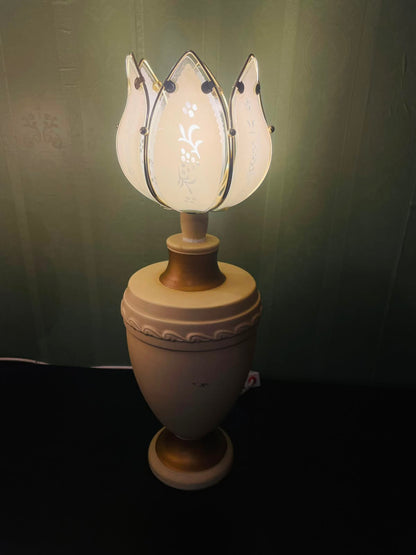 Elegant Vintage Tulip Glass Table Lamp with Gold Accents