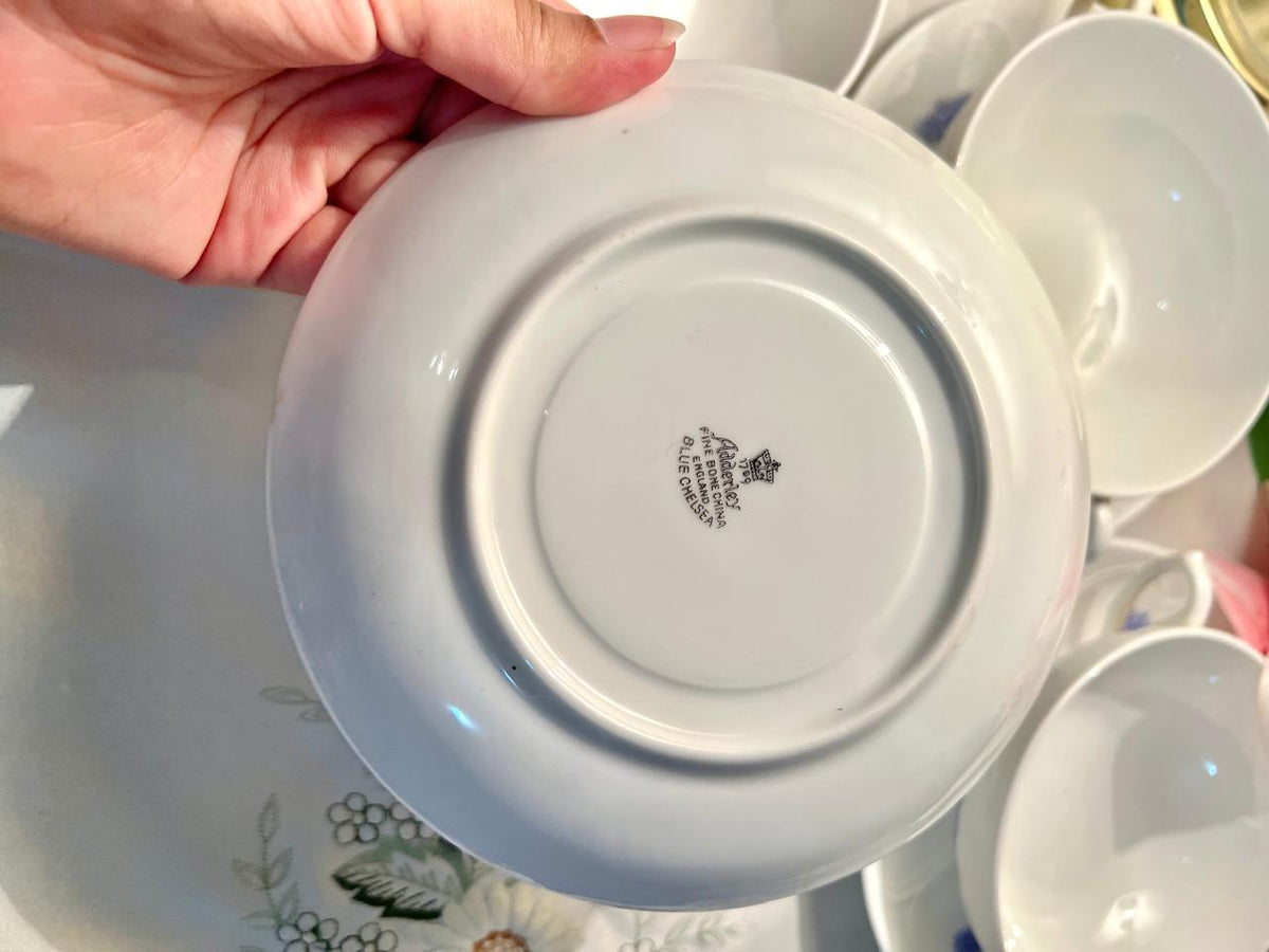 Adderley fine bone china Blue Floral Fine Bone China soup bowl  & Saucer Set – 6 Piece
