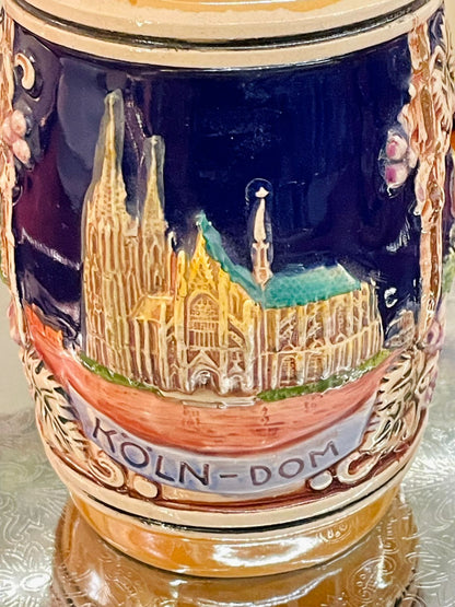 Vintage German Mug with Pewter Lid – Embossed Design