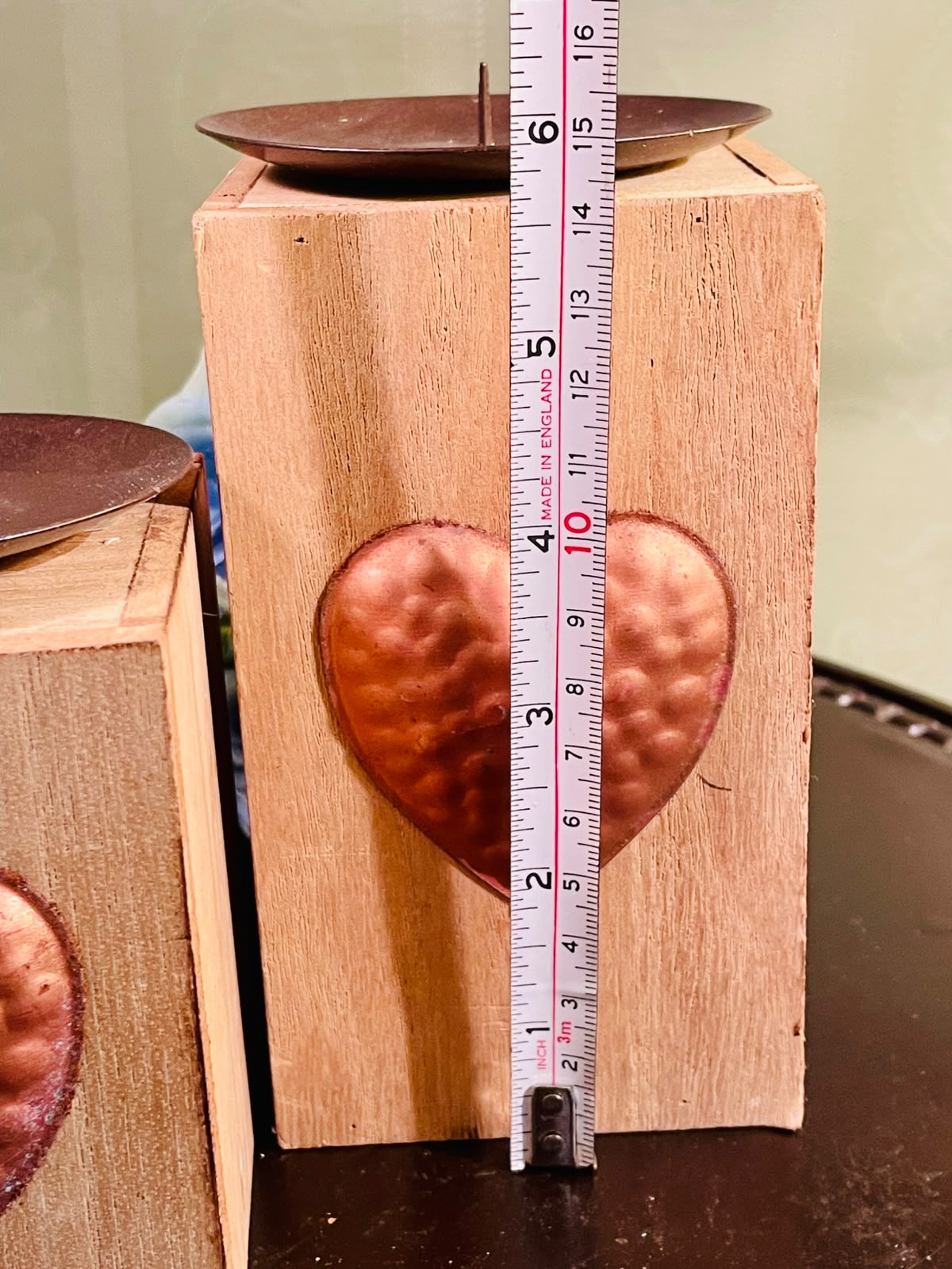 Rustic Wooden Heart Pillar Candle Holder Set – Decorative Wood Candle Stands (2 Pieces, 4 & 5 Inch)