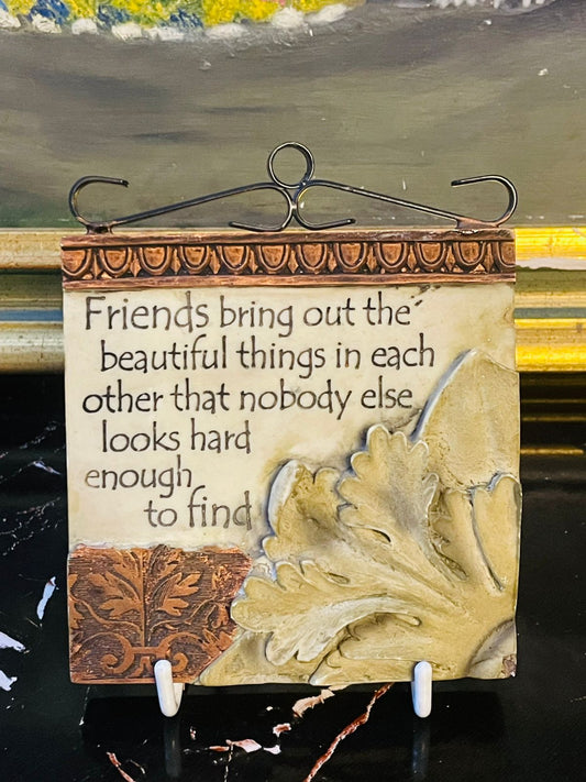 Vintage Ceramic Friendship Quote Plaque – Wall Hanging with Ornamental Design