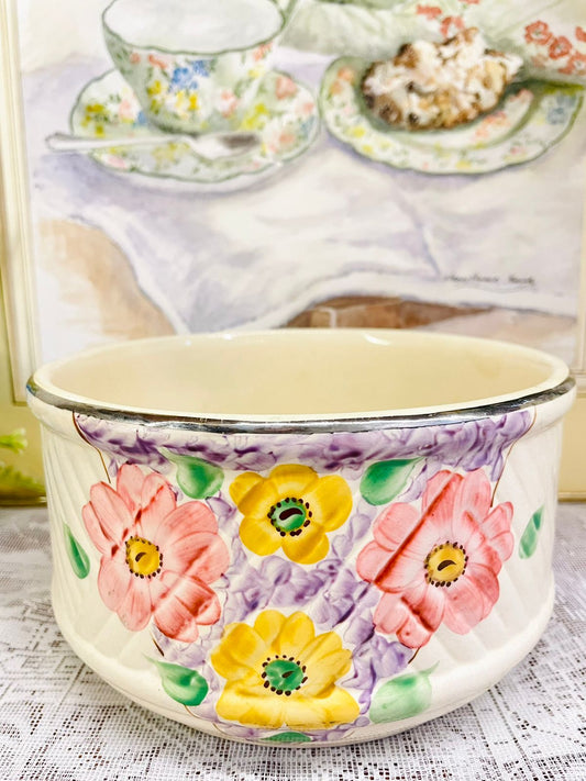Vintage Hand-Painted Floral Ceramic planter| Cottage-Core Decor