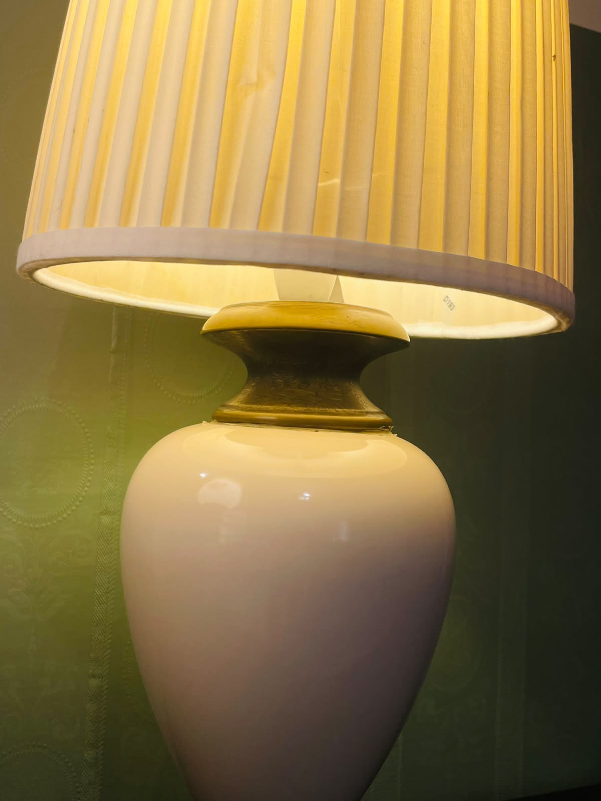 Vintage White Ceramic Table Lamp with Pleated Shade