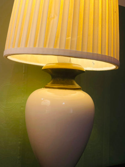 Vintage White Ceramic Table Lamp with Pleated Shade