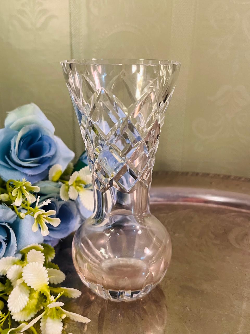 Vintage Cut Crystal Bud Vase 13 cm Diamond Facet Design