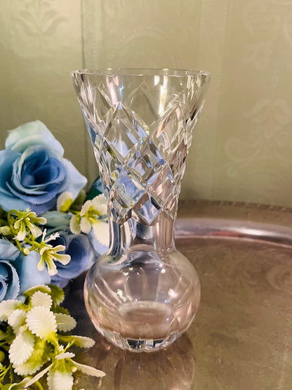 Vintage Cut Crystal Bud Vase 13 cm Diamond Facet Design