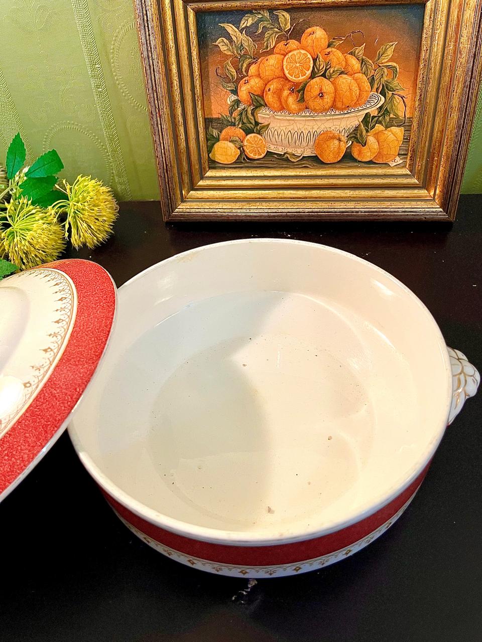 Vintage Red Gold Lidded Serving Tureen 22 cm