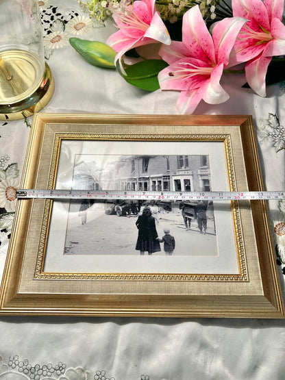 Black & White Street Scene Framed Photograph 14"