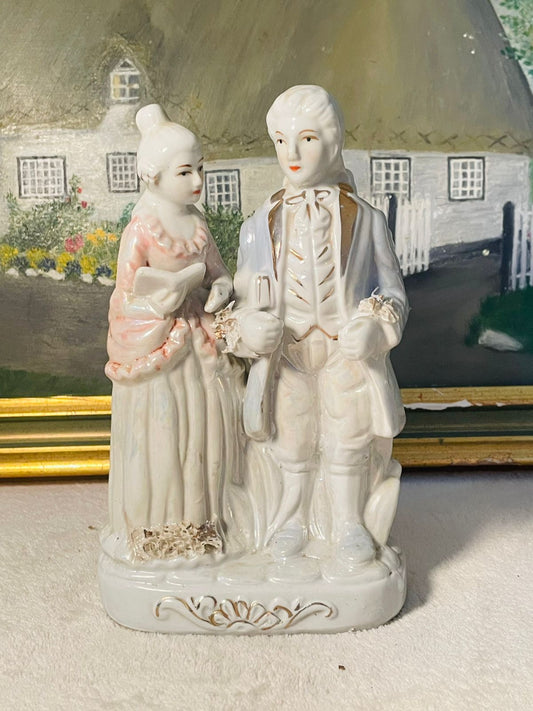 Vintage Lusterware Victorian Couple Figurine – Porcelain Romantic Scene –