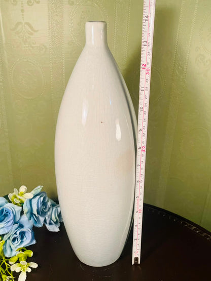 Large White Crackle Ceramic Floor Vase – 14 Inch Decorative Vase