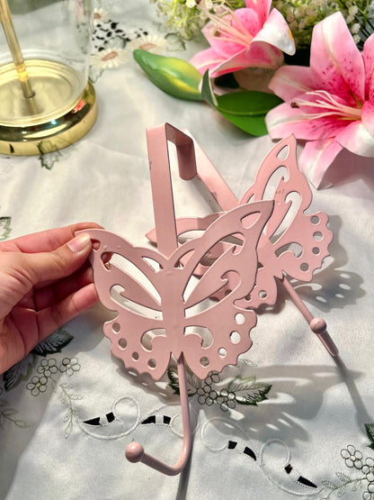 Pink Butterfly Wall Hooks Pair 9"