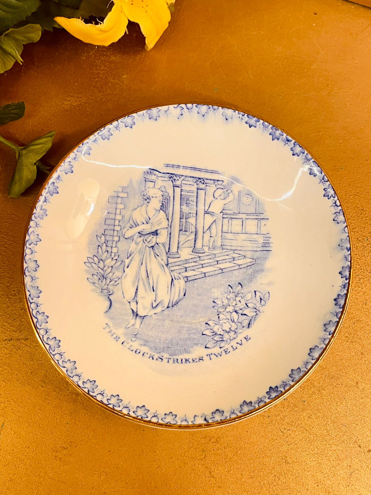 4.5 inches Vintage Blue Transferware Plate The Clock Strikes Twelve