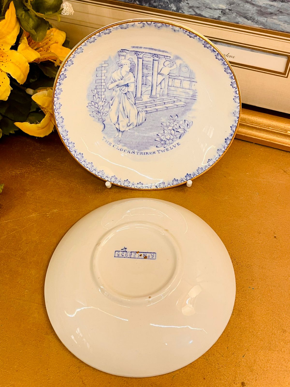 4.5 inches Vintage Blue Transferware Plate The Clock Strikes Twelve
