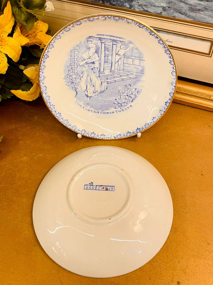 4.5 inches Vintage Blue Transferware Plate The Clock Strikes Twelve