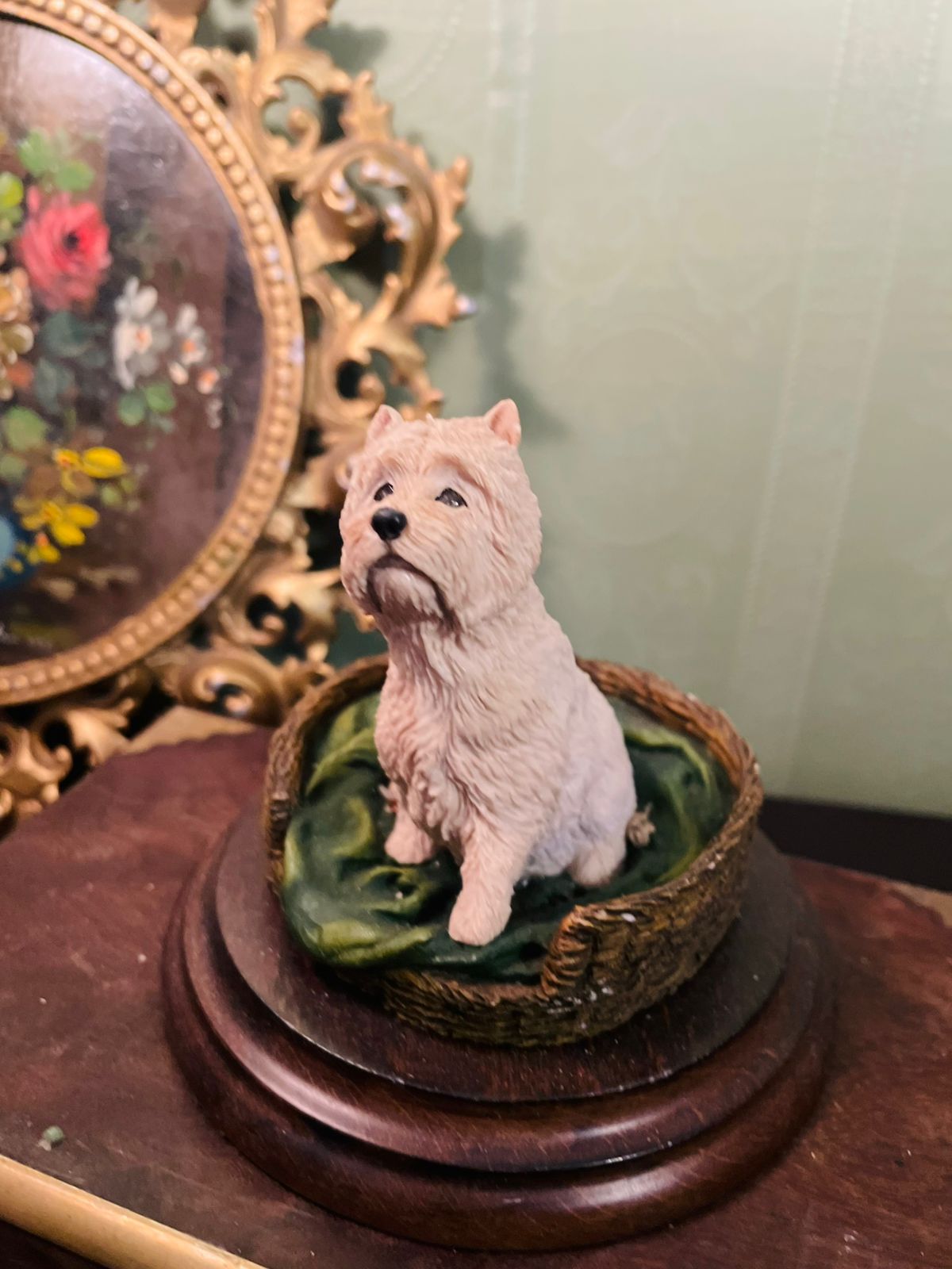 Vintage West Highland Terrier Dog Figurine on Wooden Base