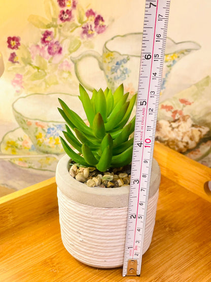 Artificial Succulent in White and Gray Pot – Faux Plant for Modern Decor