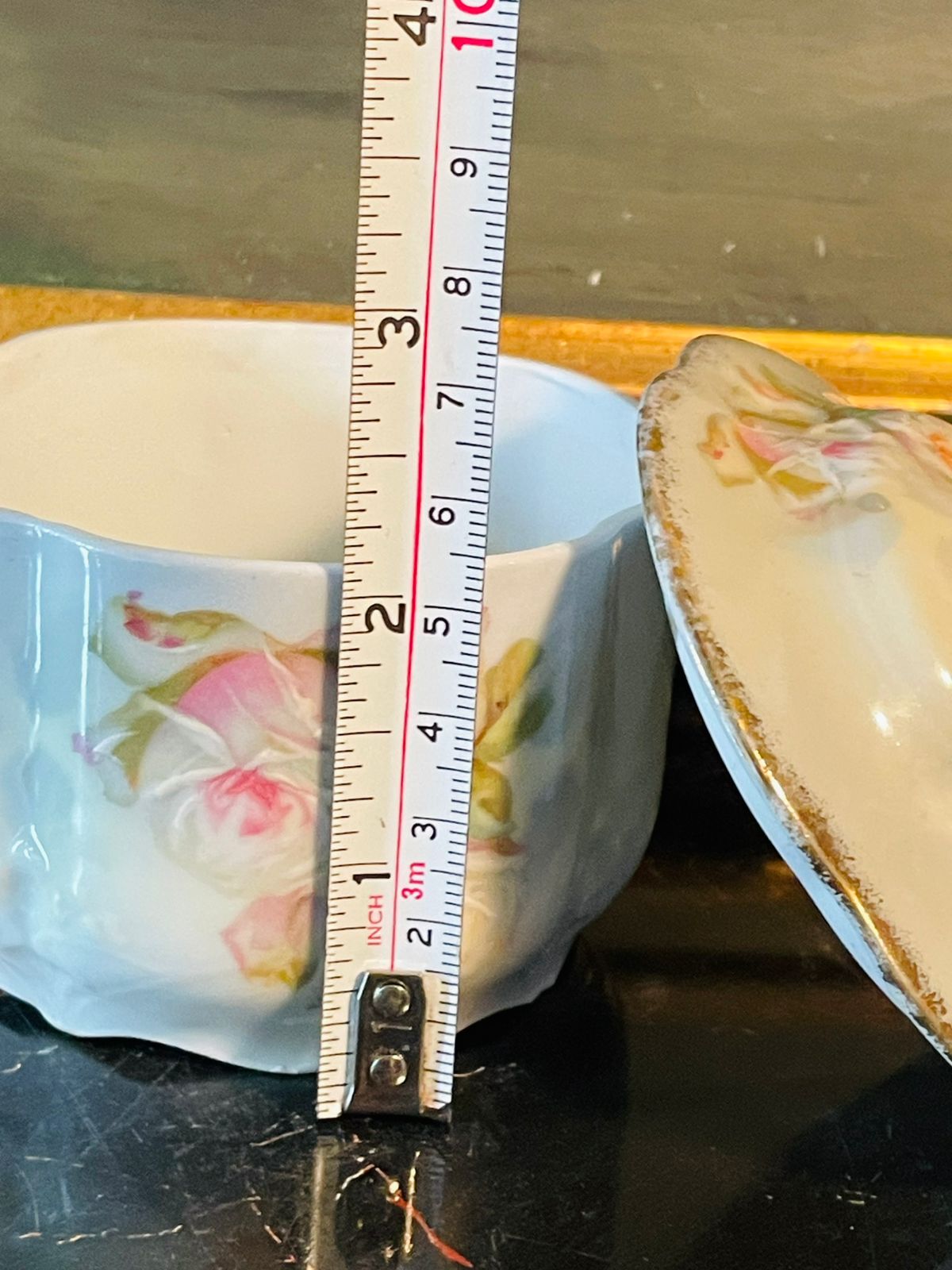 Vintage Porcelain Trinket Jar with Lid – Hand-Painted Pink Roses – 3.5 Inches