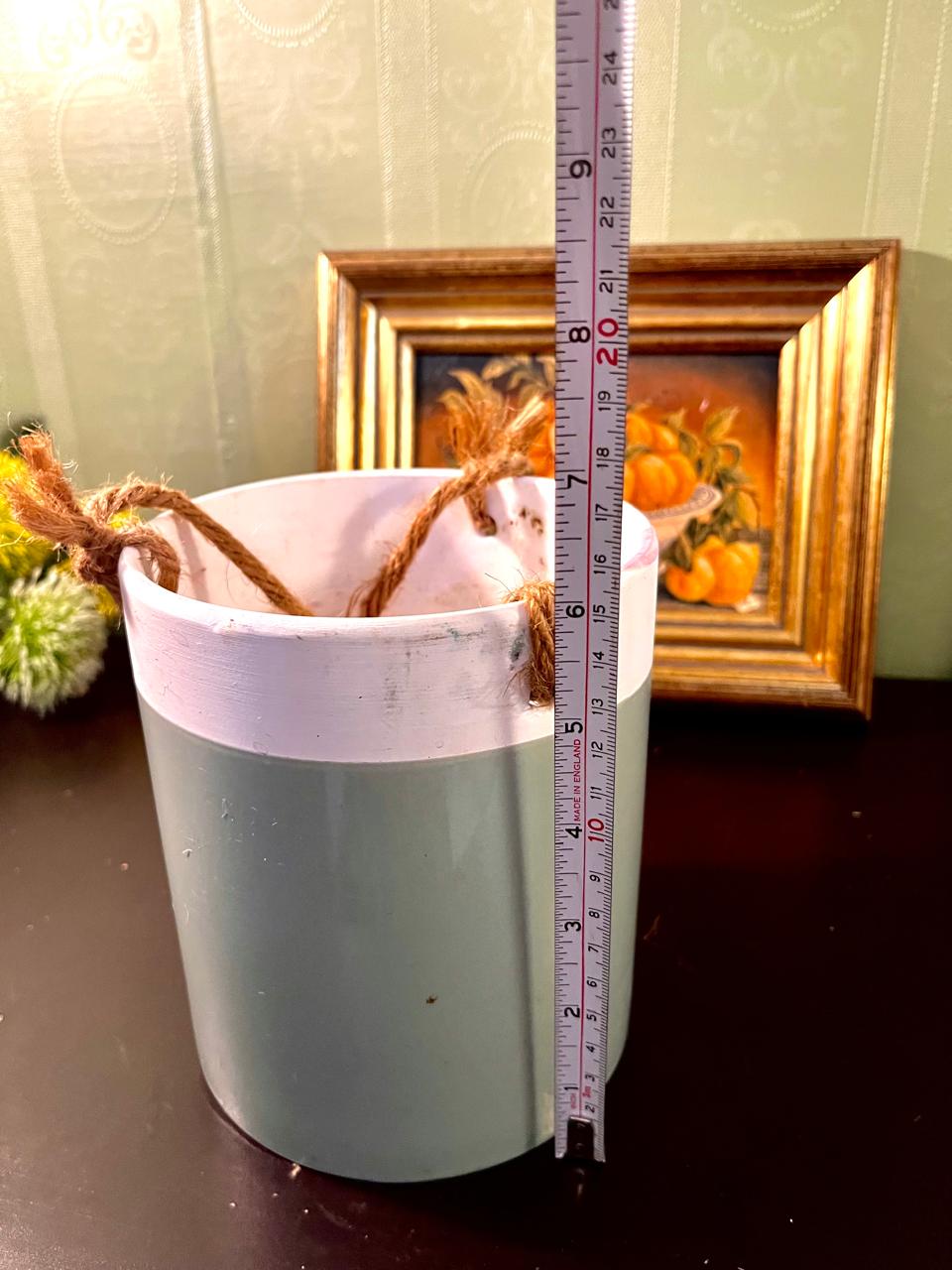 8 Inch Hanging Ceramic Planter Pot with Rope – Sage Green