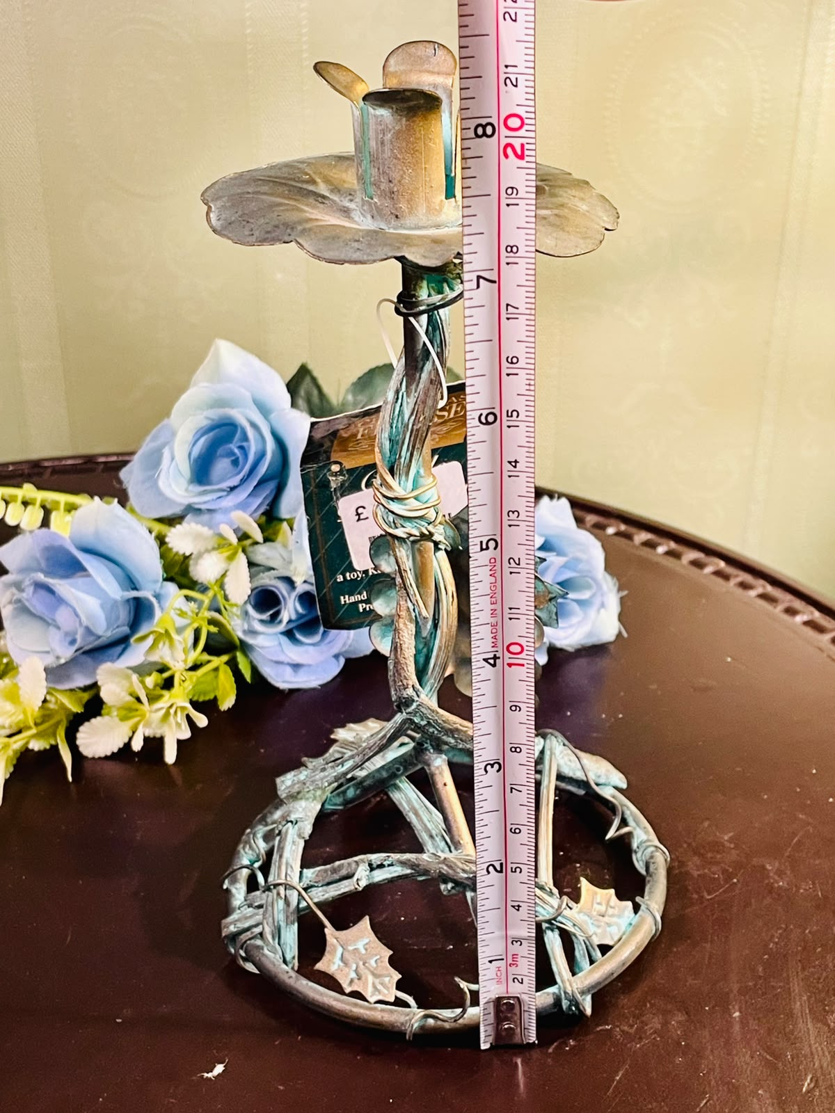 Rustic Floral Metal Candle Holder – Decorative Taper Candle Stand (8 Inch)