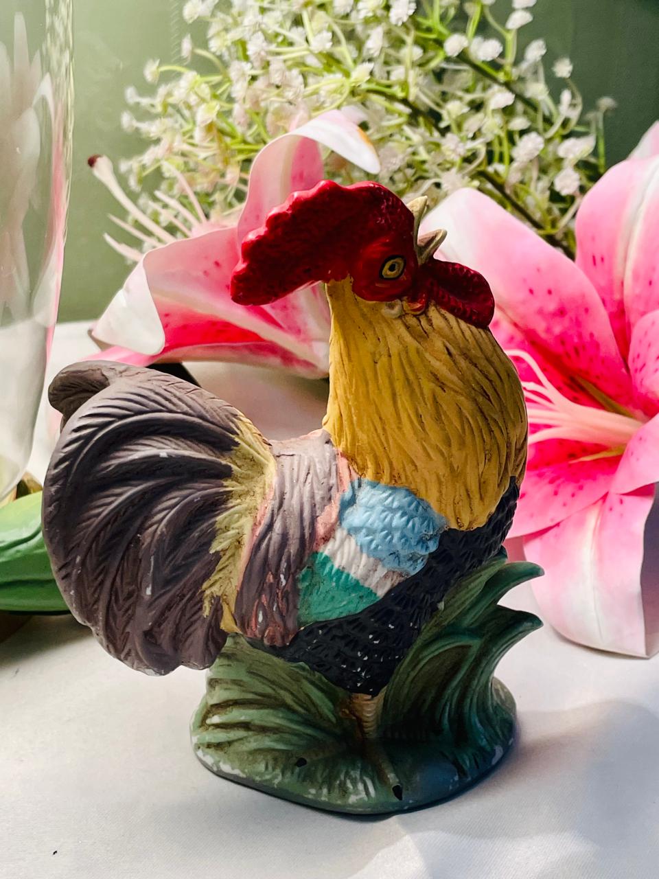 Vintage Rooster Figurine Farmhouse Chicken Ornament 14 cm