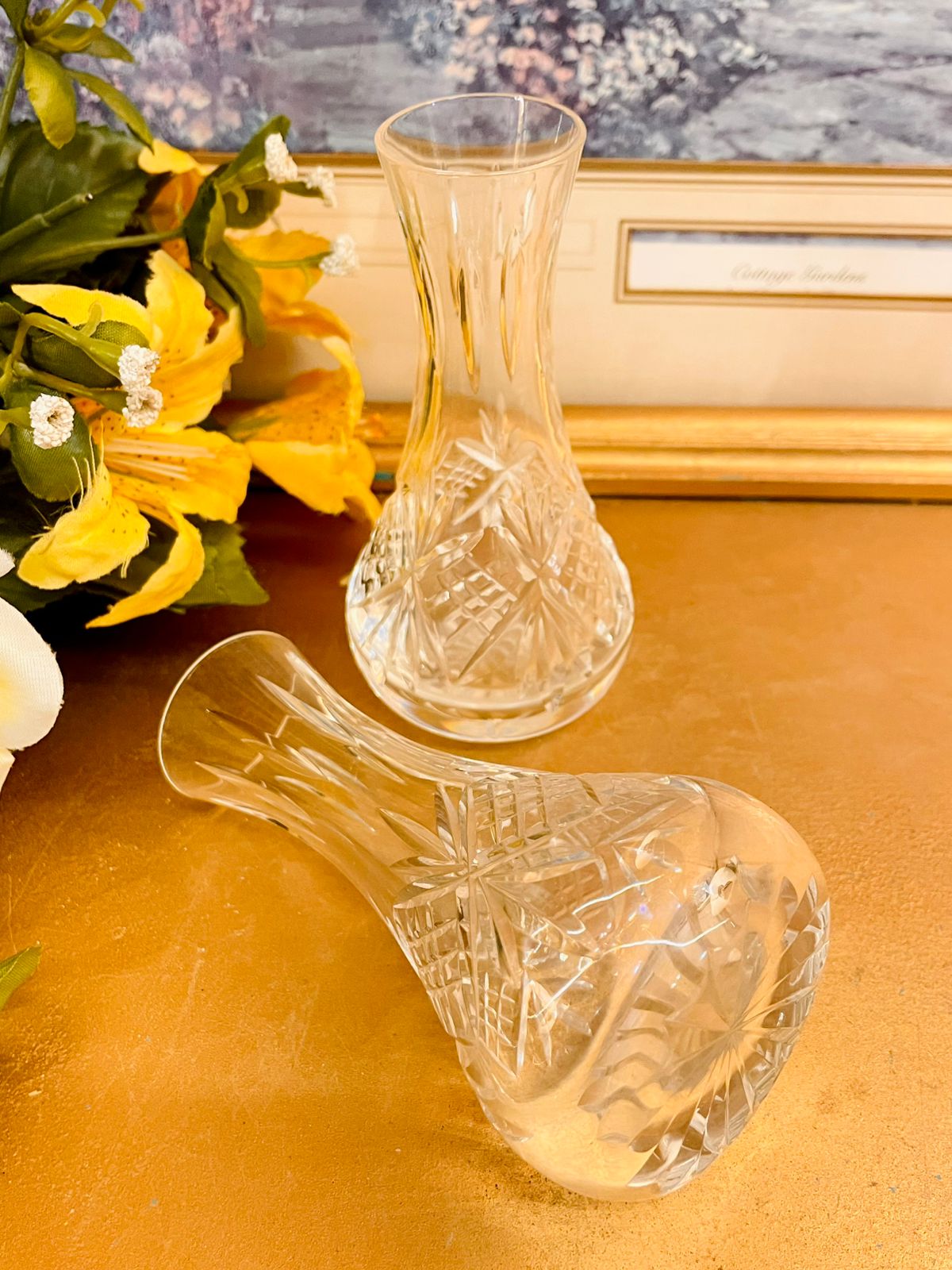 Vintage Cut Glass Mini Vases Pair – Crystal Style