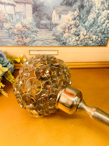 Vintage Crystal Globe Candle Stand Gold Finish