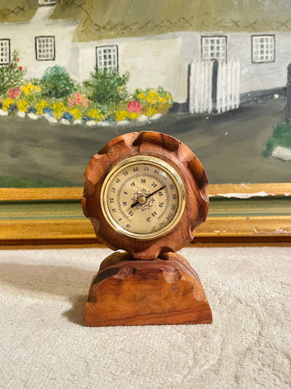 Vintage Desktop Thermometer – Hand Carved Wood from Menorca