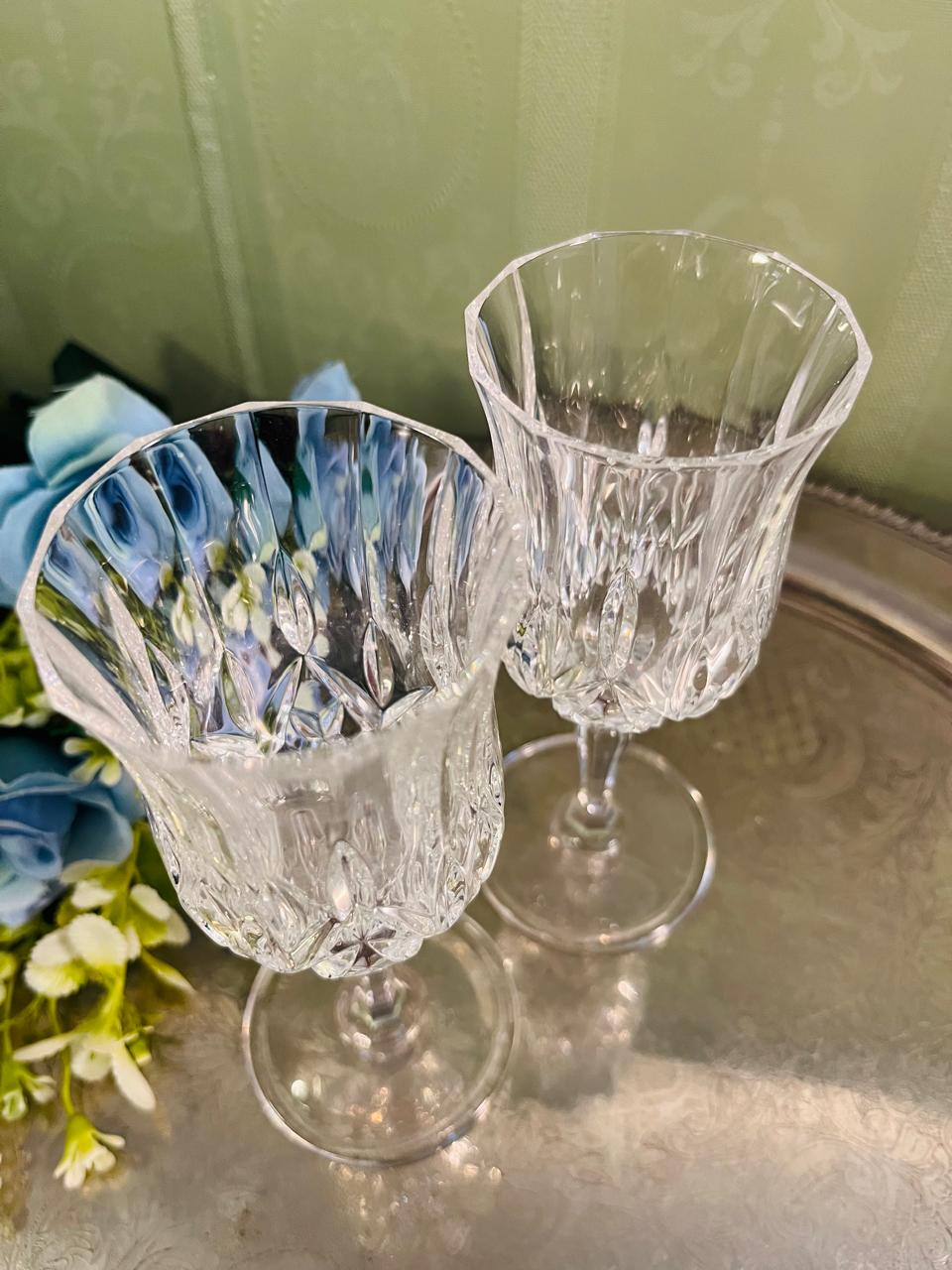 Vintage Crystal Wine Glasses Pair – 15 cm Cut Design