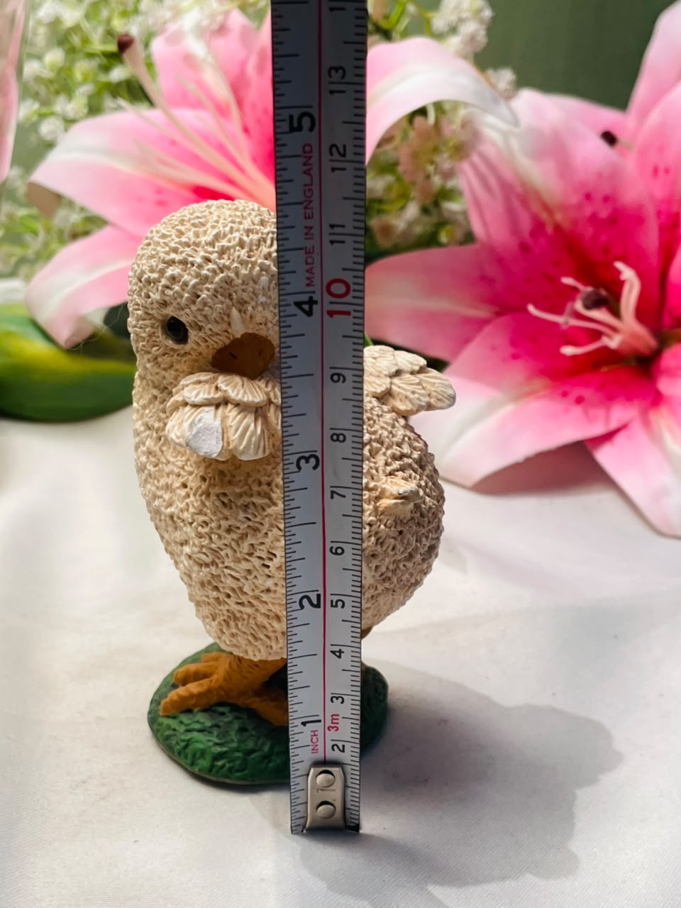 Textured Cream Bird Figurine with Flower Approx. 10 cm