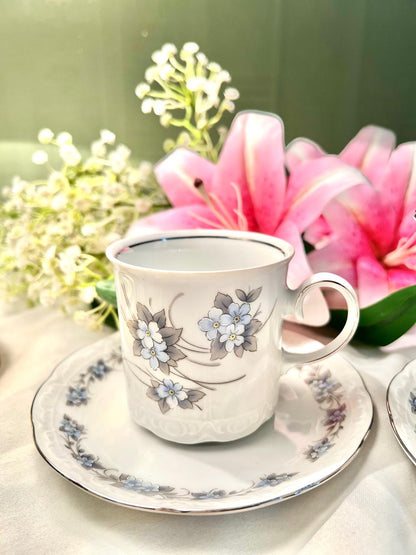 Mitterteich Bavaria Germany Blue Floral 14-Piece Cup & Plate Set