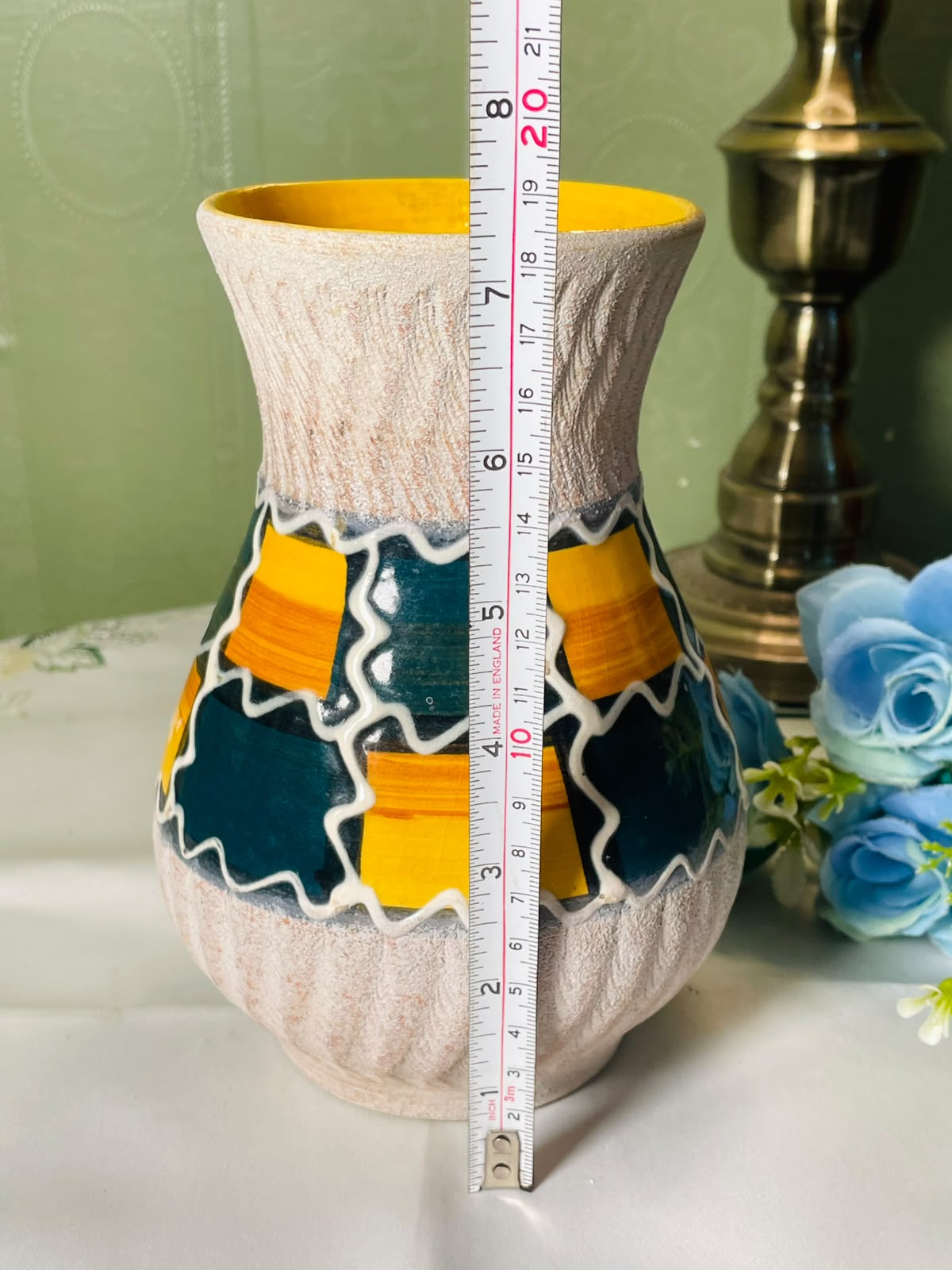 Hand painted West German Pottery Abstract Geometric hand painted Vase 19 cm