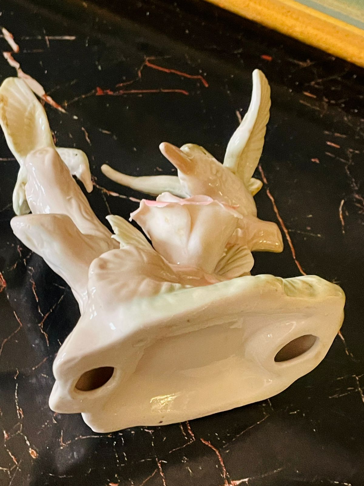 Vintage Porcelain Hummingbirds & Rose Figurine – Soft Pastel Glaze (England Style)