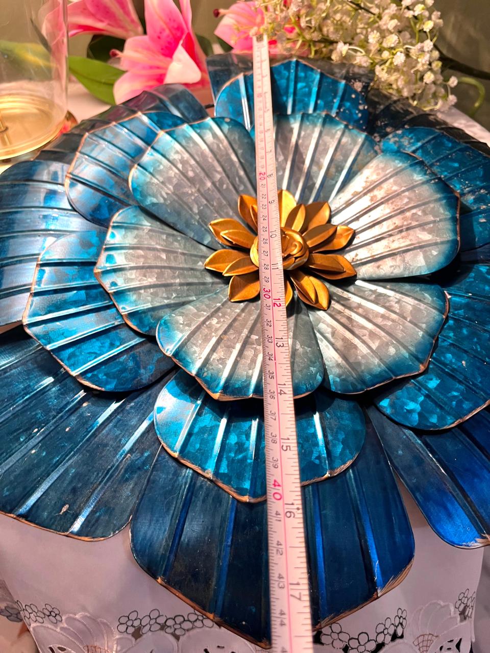 Large Blue Metal Layered Flower Wall Decor 17 Inch