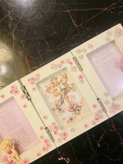Flower Fairy Triple Photo Frame with Pink Floral Design