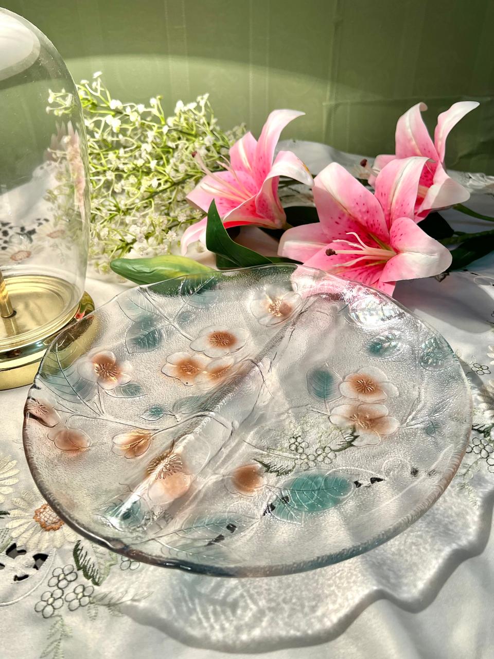 Vintage Floral Crystal Serving Platter – 11 Inch