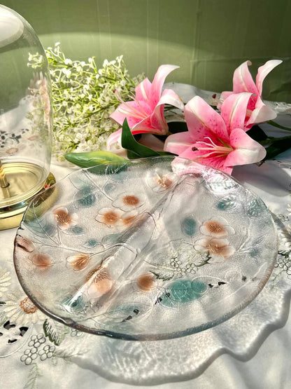 Vintage Floral Crystal Serving Platter – 11 Inch