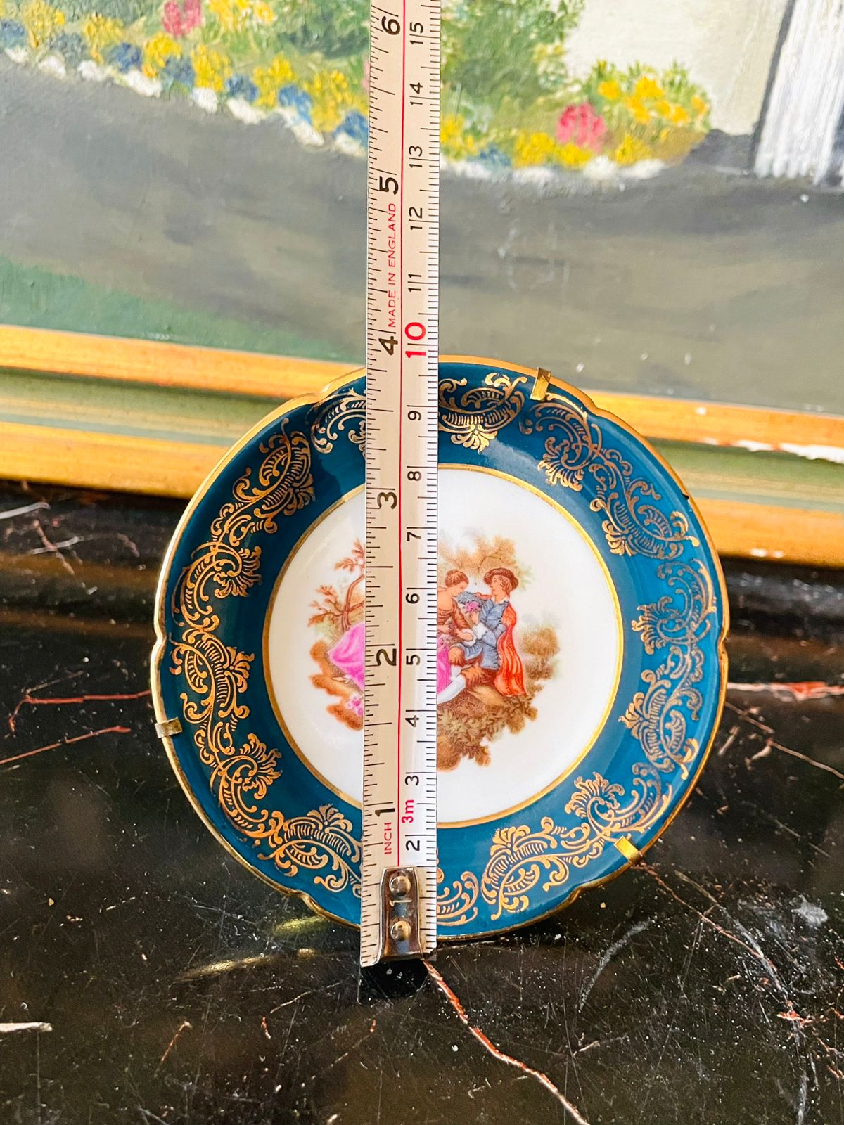 Limoges France Mini Decorative Plate – Rococo Courting Scene with Gold Scrollwork