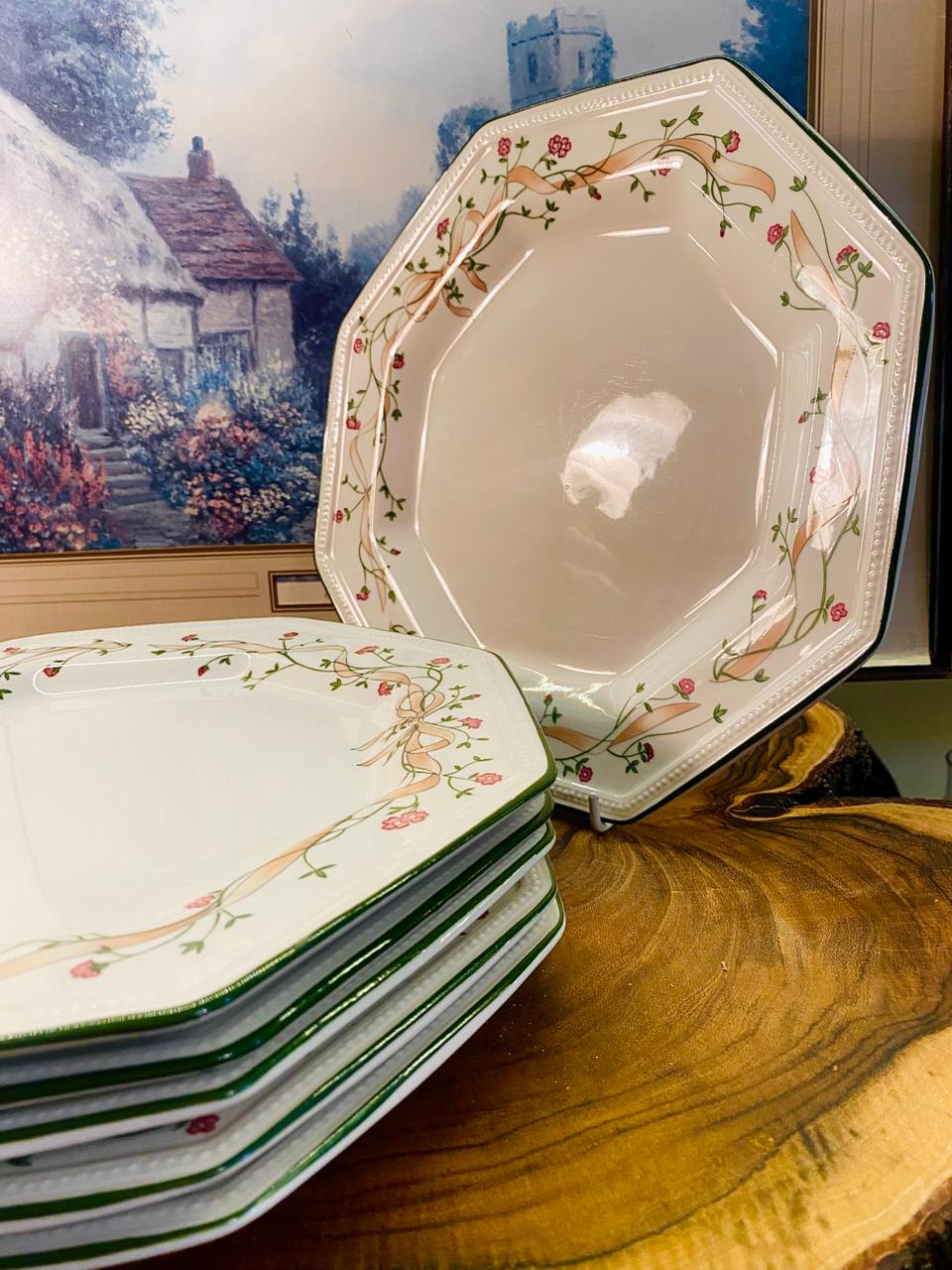 Set of 6 Johnson Bros Eternal Beau Octagonal Dinner Plates, England