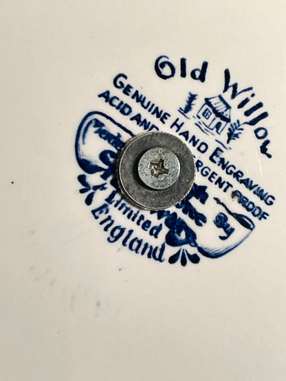 Old Willow Blue & White Cake Stand – Hand Engraved Fine England