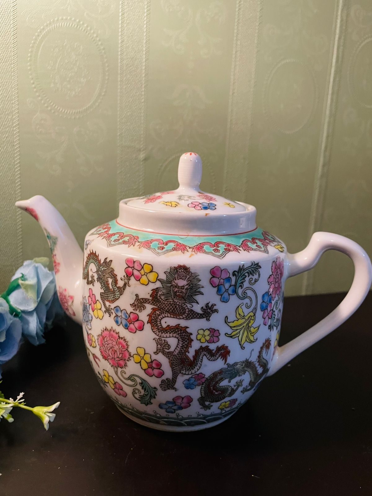 Vintage Chinese Dragon Porcelain Teapot