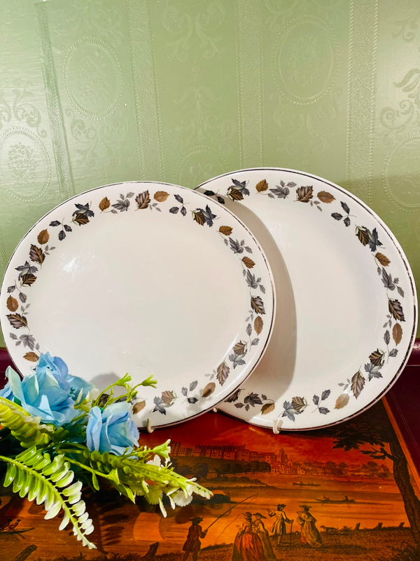 Brown Leaf Border Ceramic Serving Platter – 11 Inch