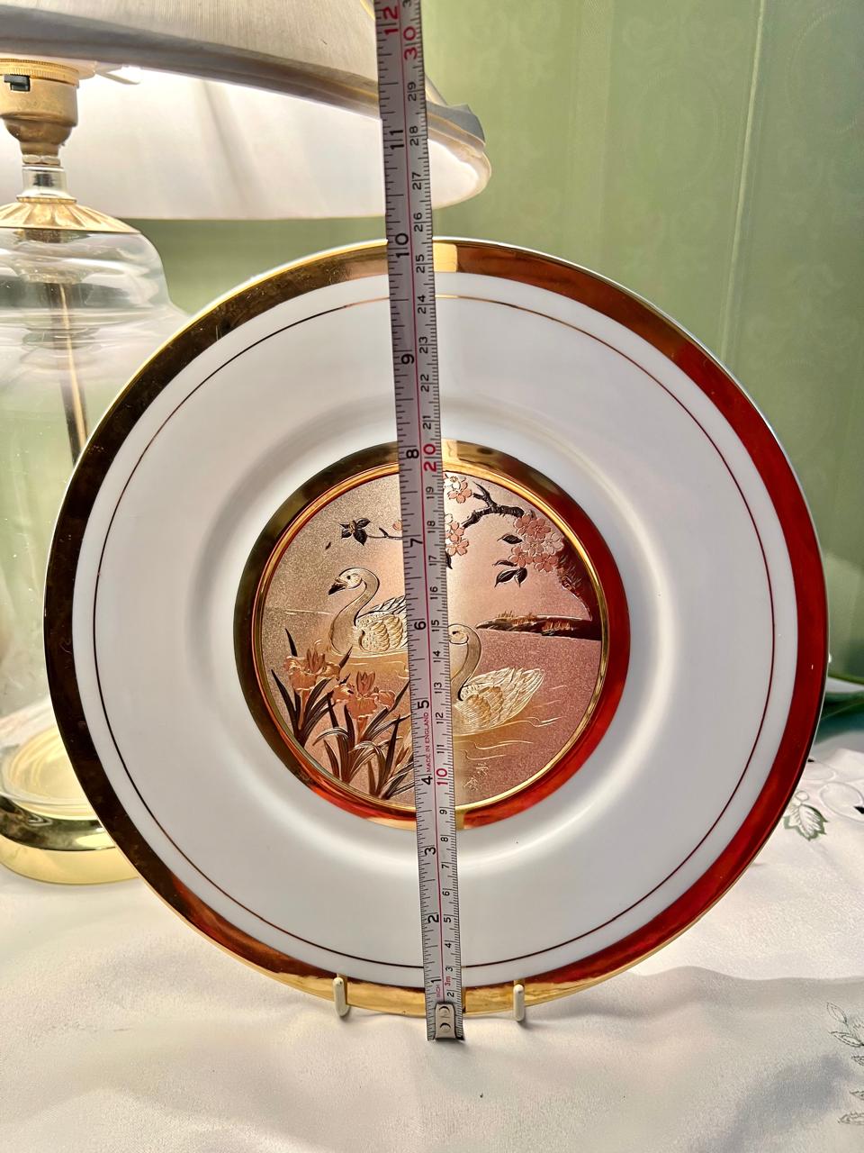 (RARE FIND) Art of Chokin Swan 24K Gold Edged Decorative Plate 25cm