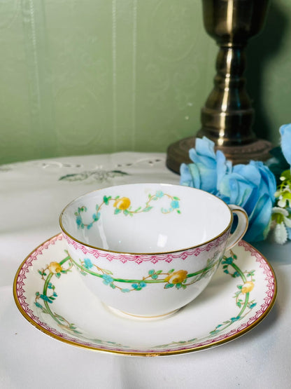 Sevres Border Floral Gold-Trim Cup & Saucer 2-Piece Set
