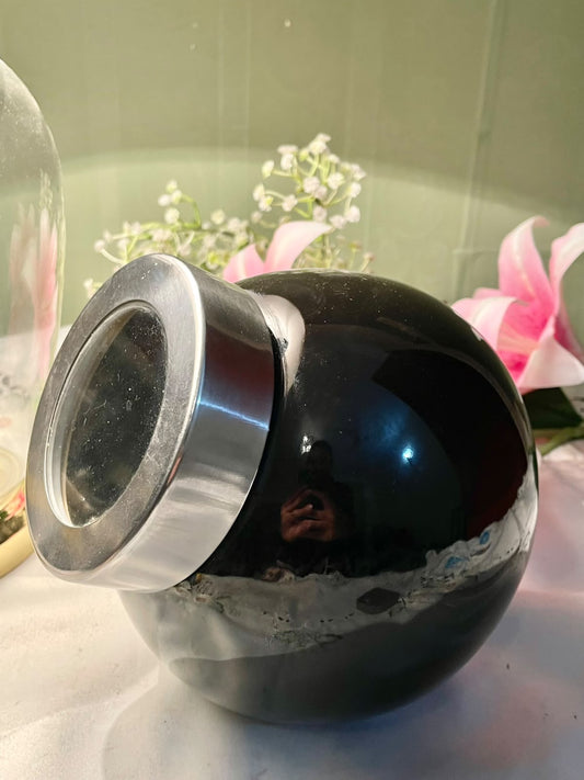 Black Spherical Lidded Container – Approx. 16 cm