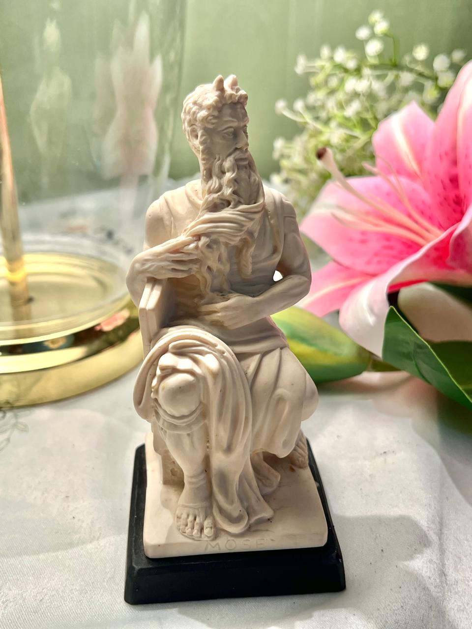 RARE FIND Moses Classical Ivory Sculpture with Black Base – 6 Inches